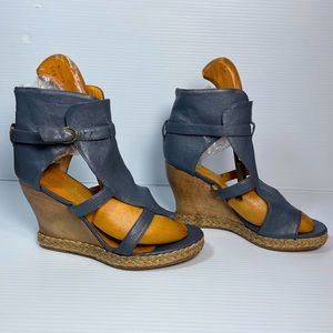 Latitude Femme Womens Sandals Wedge Ankle Cuff Blue EU 38 US 8 Made in Italy